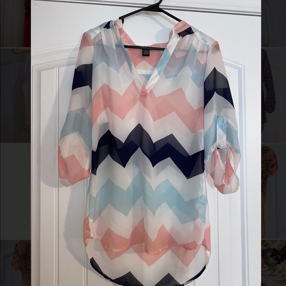 Pink white and blue chevron blouse size Small